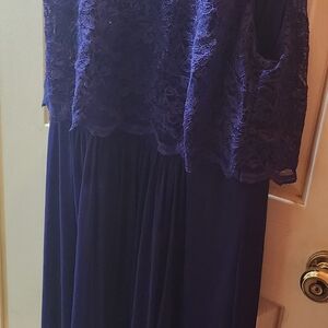 Elegant Lace Overlay Dress in Navy